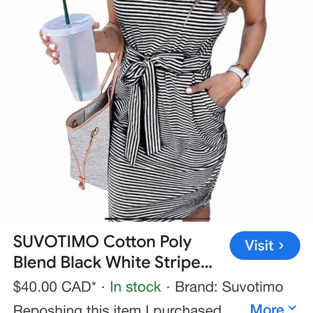 Taupe and White Striped Dress